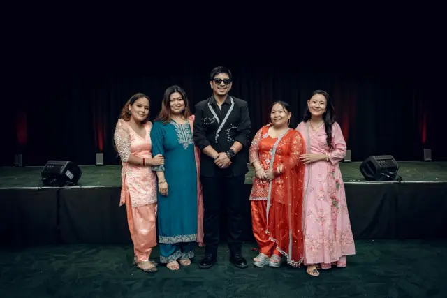 Friends in kurta suruwal with Prakash Saput